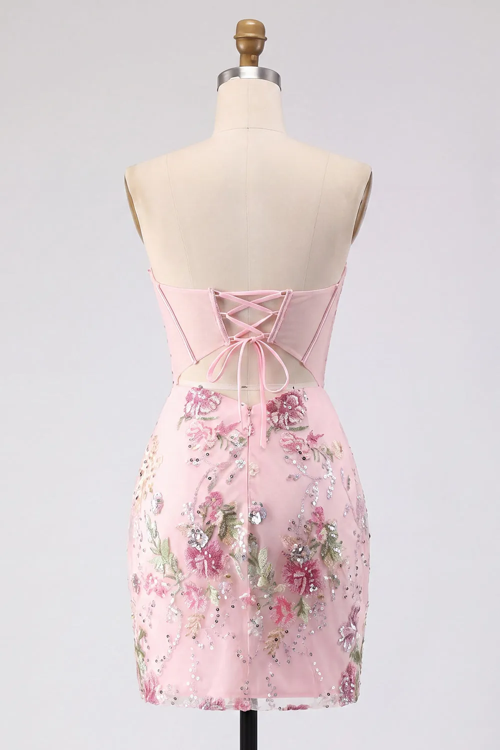 Floral Pink Corset Sequin Bodycon Homecoming Dress sold by Zapaka product image thumbnail 2