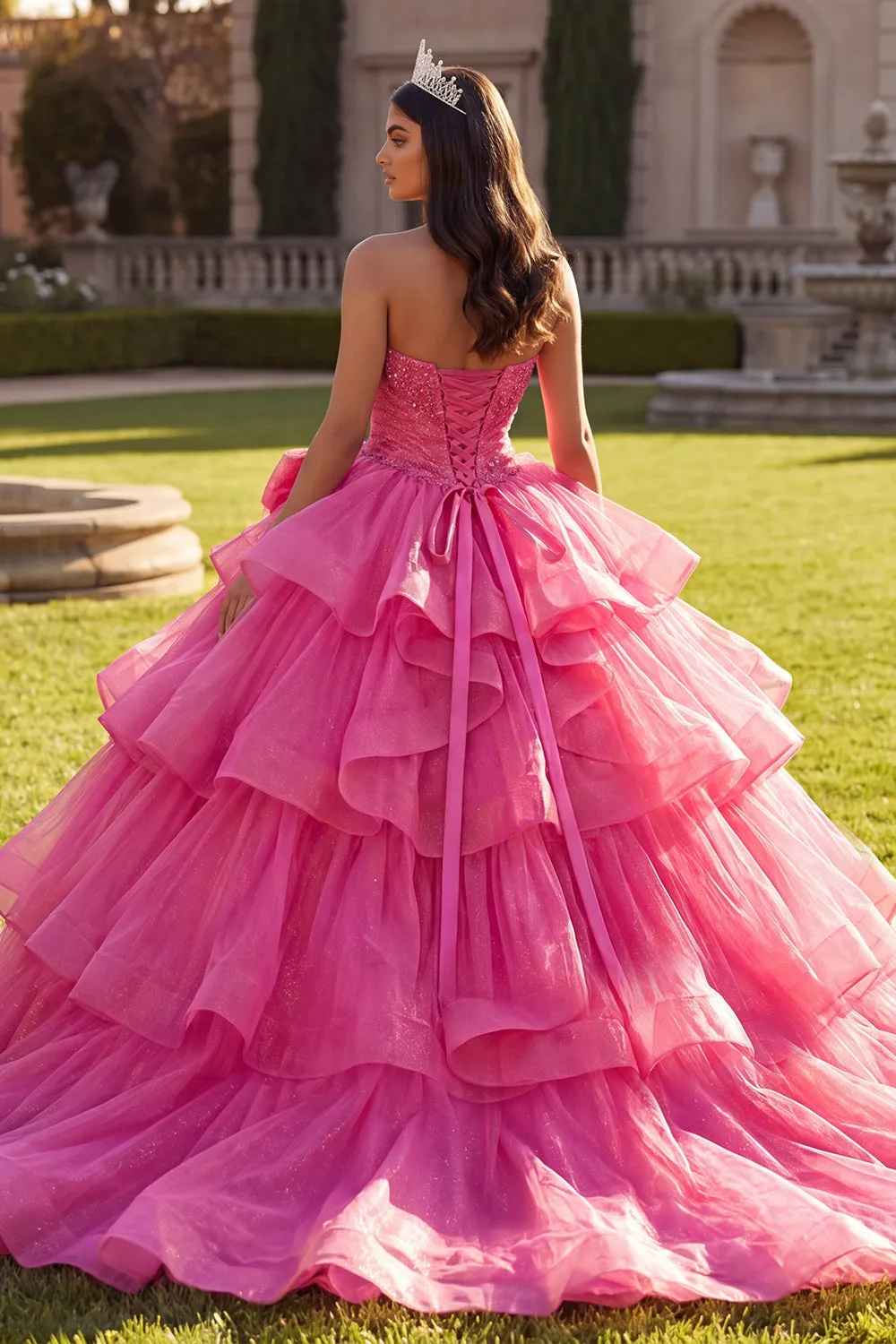 Halter Fuchsia Ruffled Ball-Gown Quinceanera Dress with Bow sold by Zapaka product image thumbnail 2