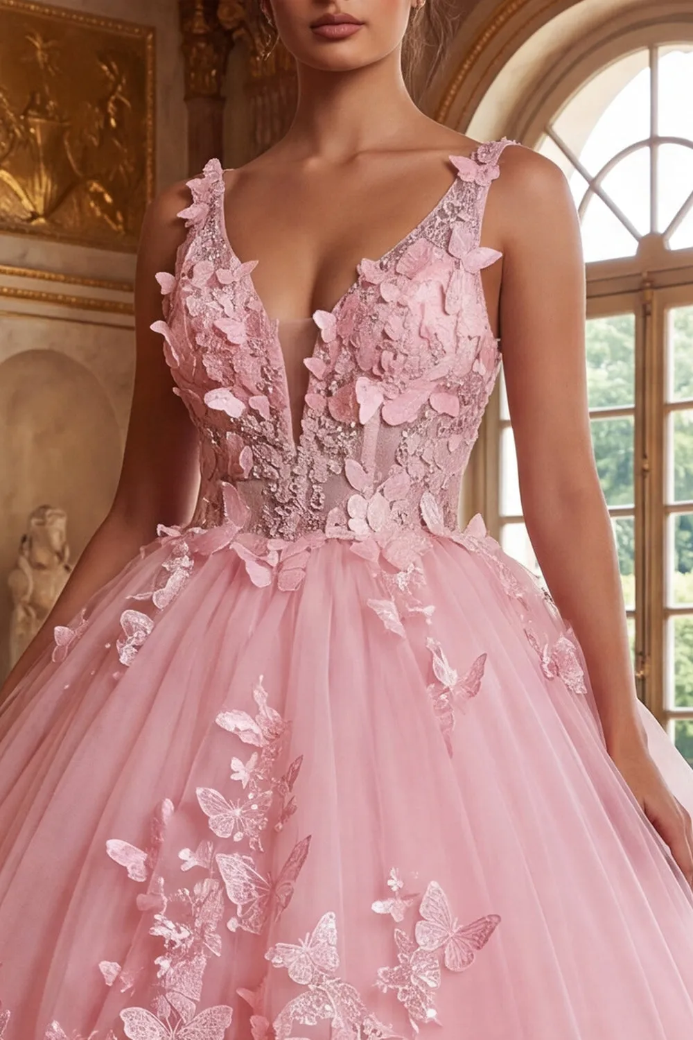 Pink V-Neck Ball-Gown Appliqued Quinceanera Dress sold by Zapaka product image thumbnail 3