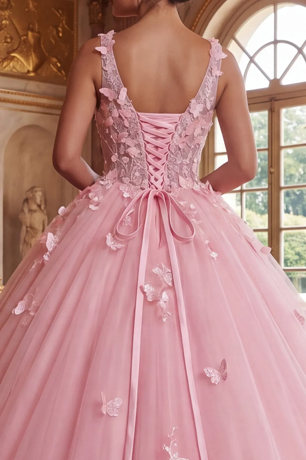 Pink V-Neck Ball-Gown Appliqued Quinceanera Dress sold by Zapaka product image thumbnail 4