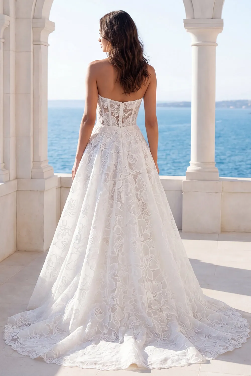 Strapless Floral Lace A Line Wedding Dress sold by Zapaka product image thumbnail 2