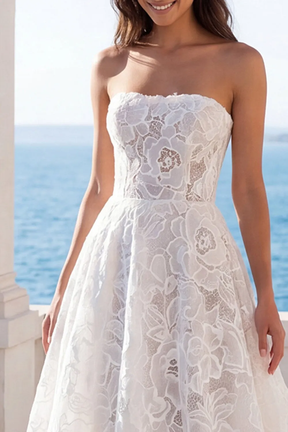 Strapless Floral Lace A Line Wedding Dress sold by Zapaka product image thumbnail 3