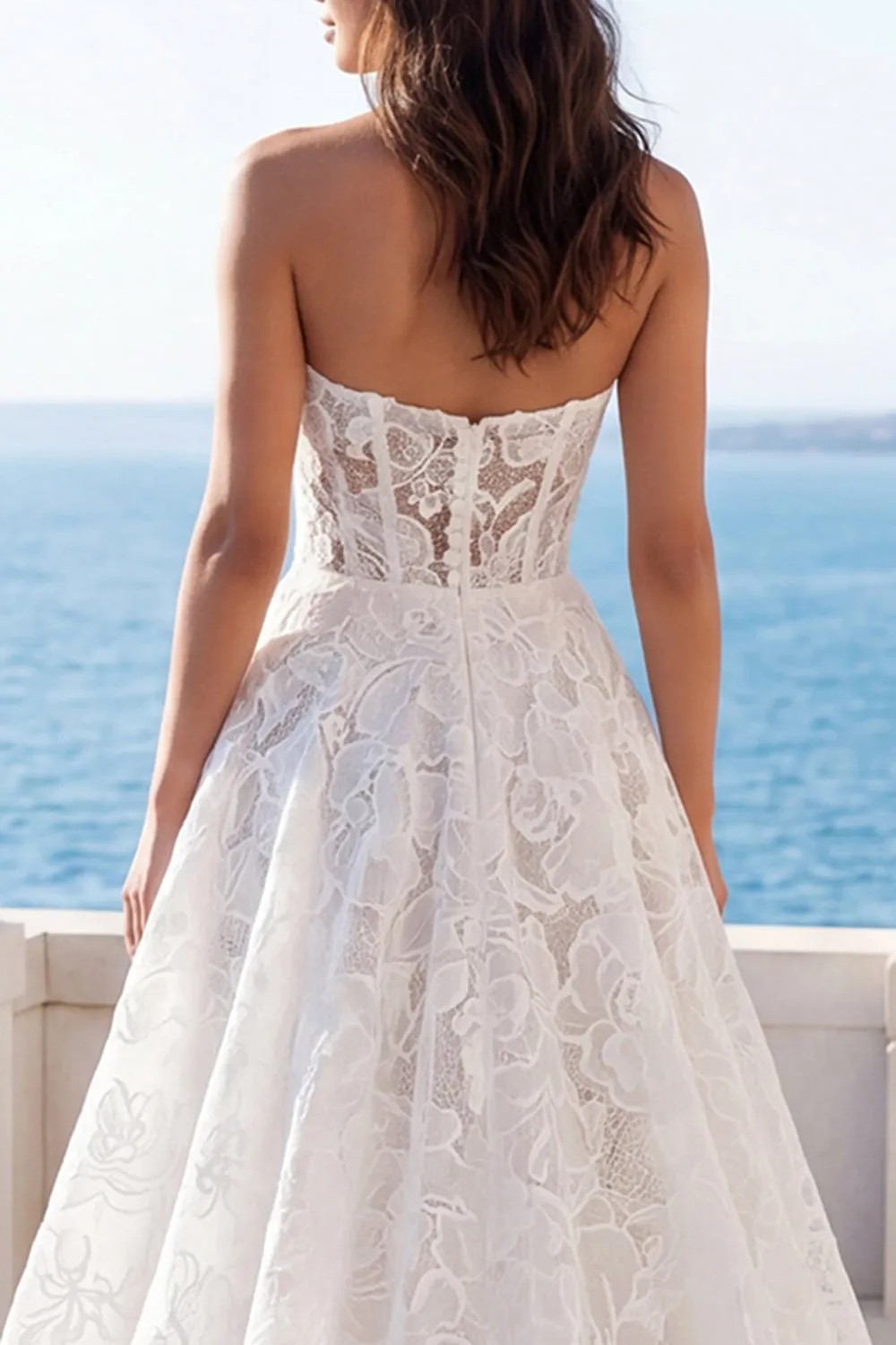 Strapless Floral Lace A Line Wedding Dress sold by Zapaka product image thumbnail 4