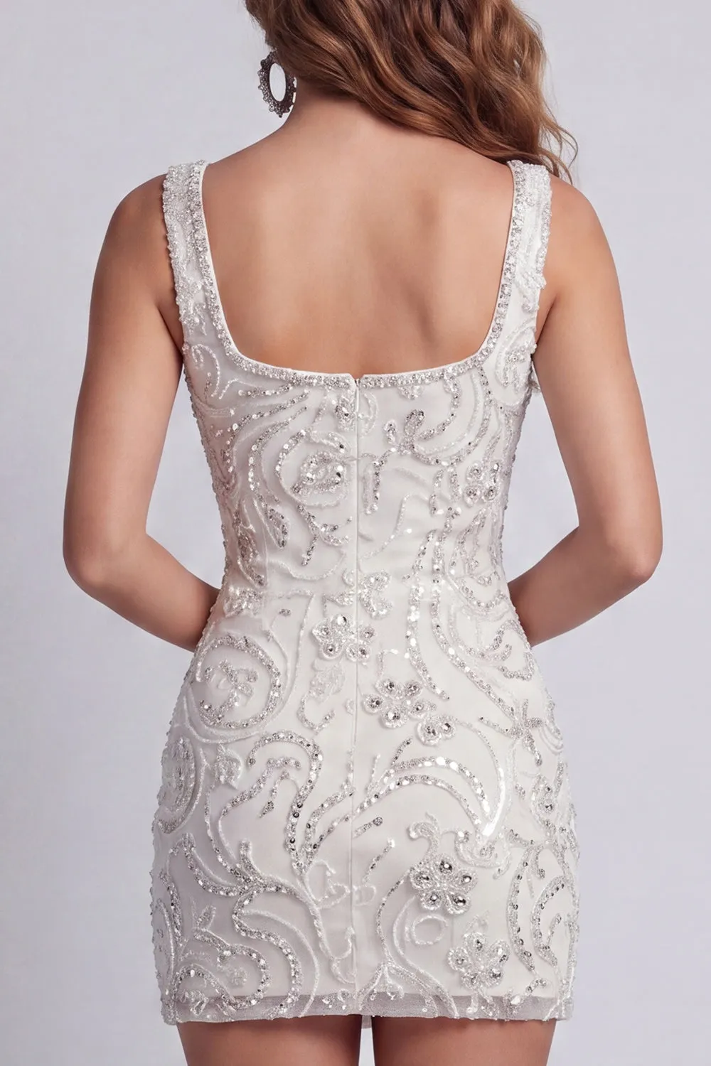 Sparkly White Thick Straps Beaded Floral Tight Short Homecoming Dress sold by Zapaka product image thumbnail 4