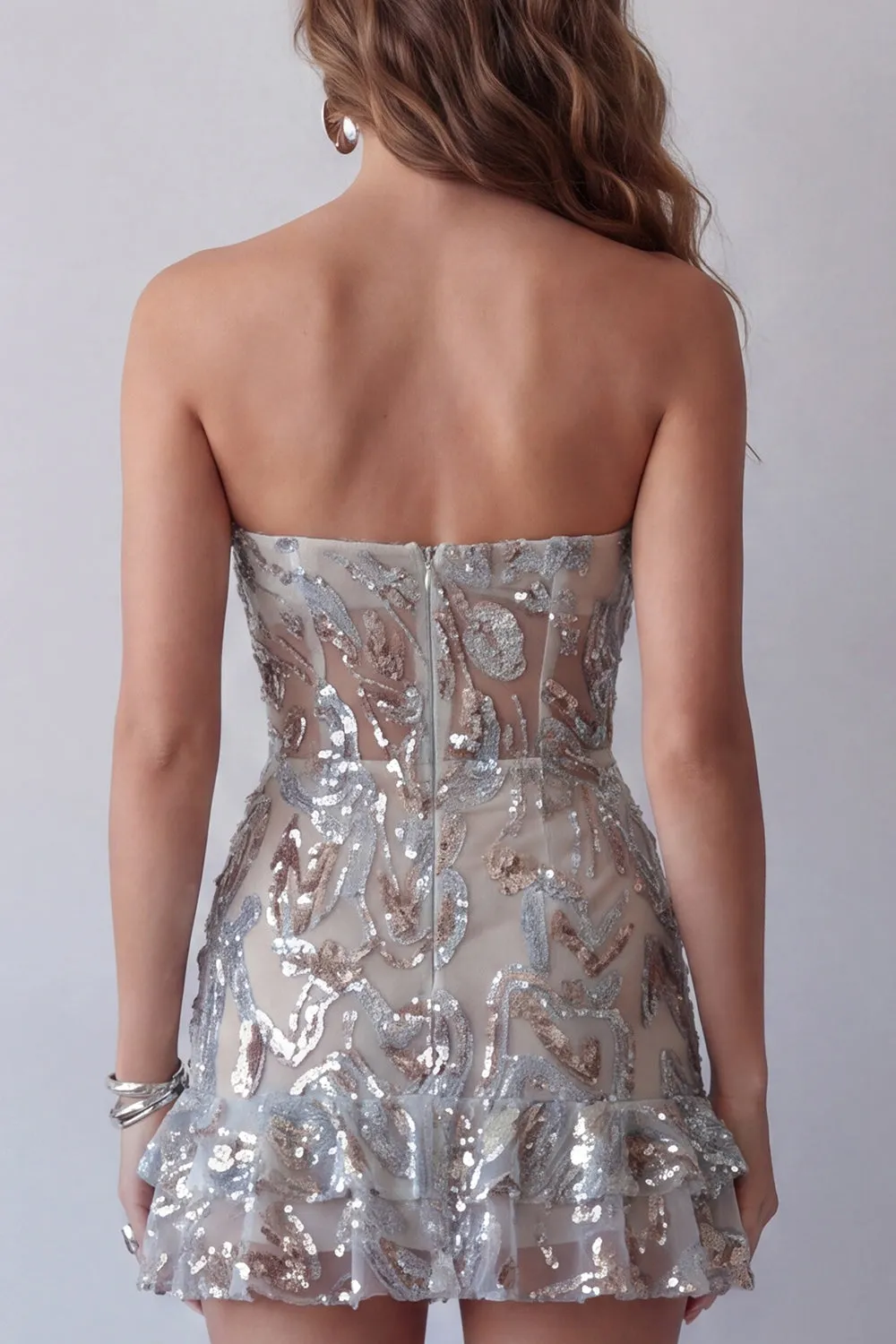 Sparkly Strapless Corset Beaded Tight Short Homecoming Dress with Ruffles sold by Zapaka product image thumbnail 4