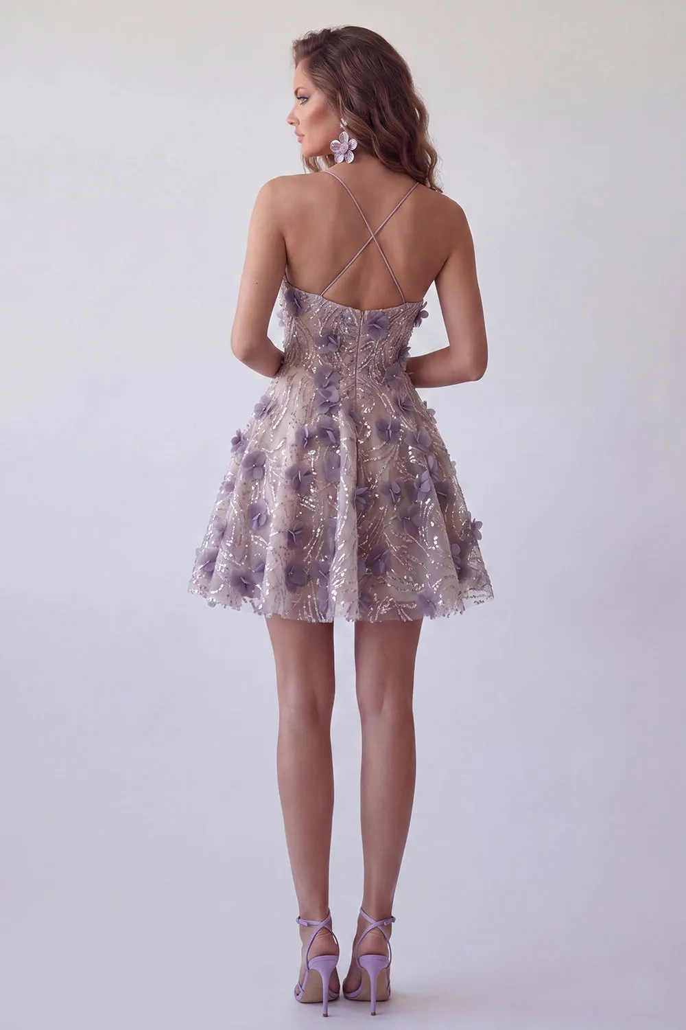 Sparkly Purple Sequin Floral Short Cocktail Dress sold by Zapaka product image thumbnail 3