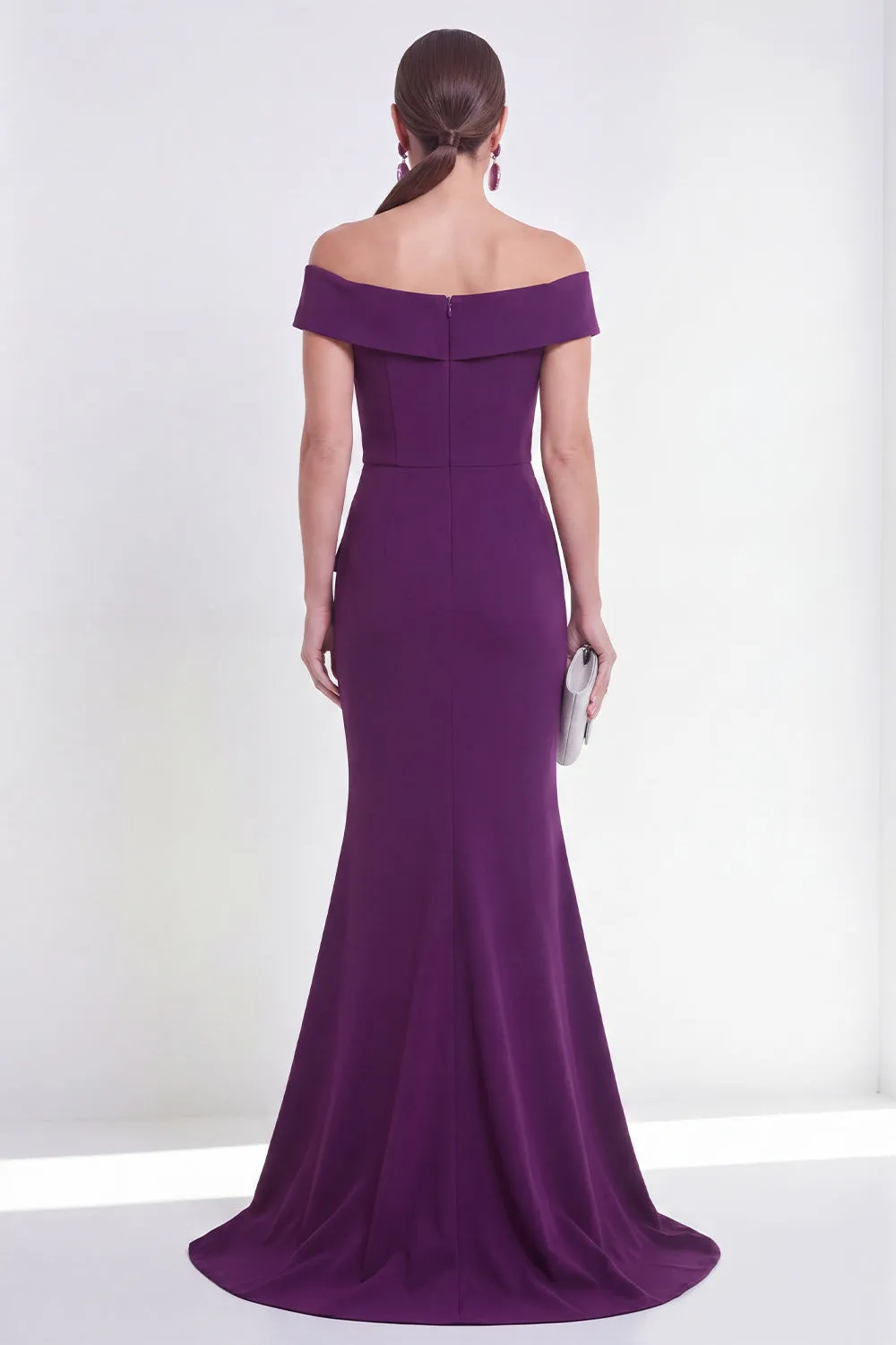 Off the Shoulder Purple Mermaid Ruched Formal Dress with Slit sold by Zapaka product image thumbnail 2