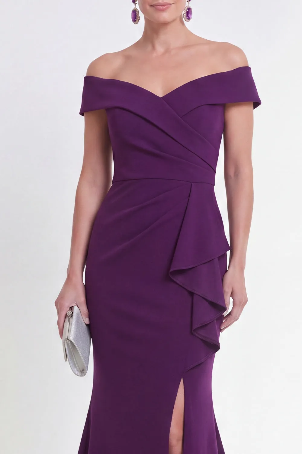 Off the Shoulder Purple Mermaid Ruched Formal Dress with Slit sold by Zapaka product image thumbnail 3