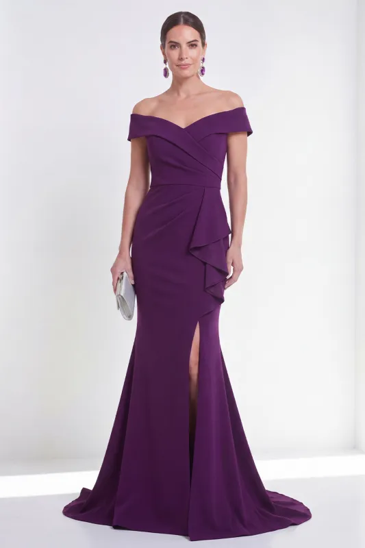 Off the Shoulder Purple Mermaid Ruched Formal Dress with Slit made by Zapaka
