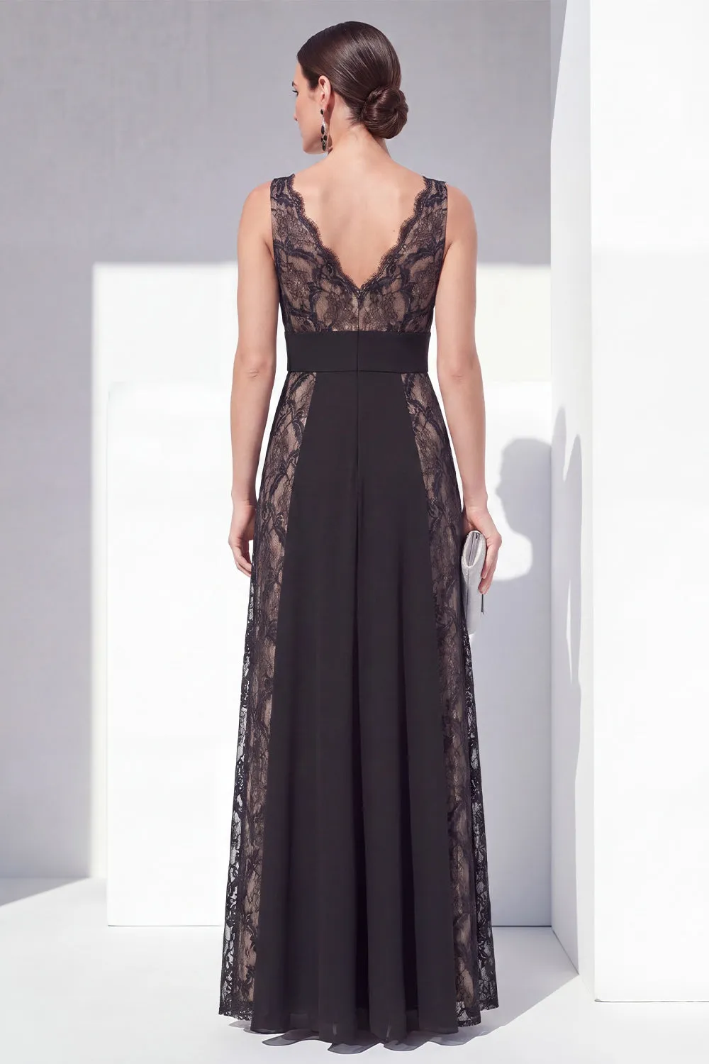 Black Lace A Line V Neck Formal Dress sold by Zapaka product image thumbnail 2