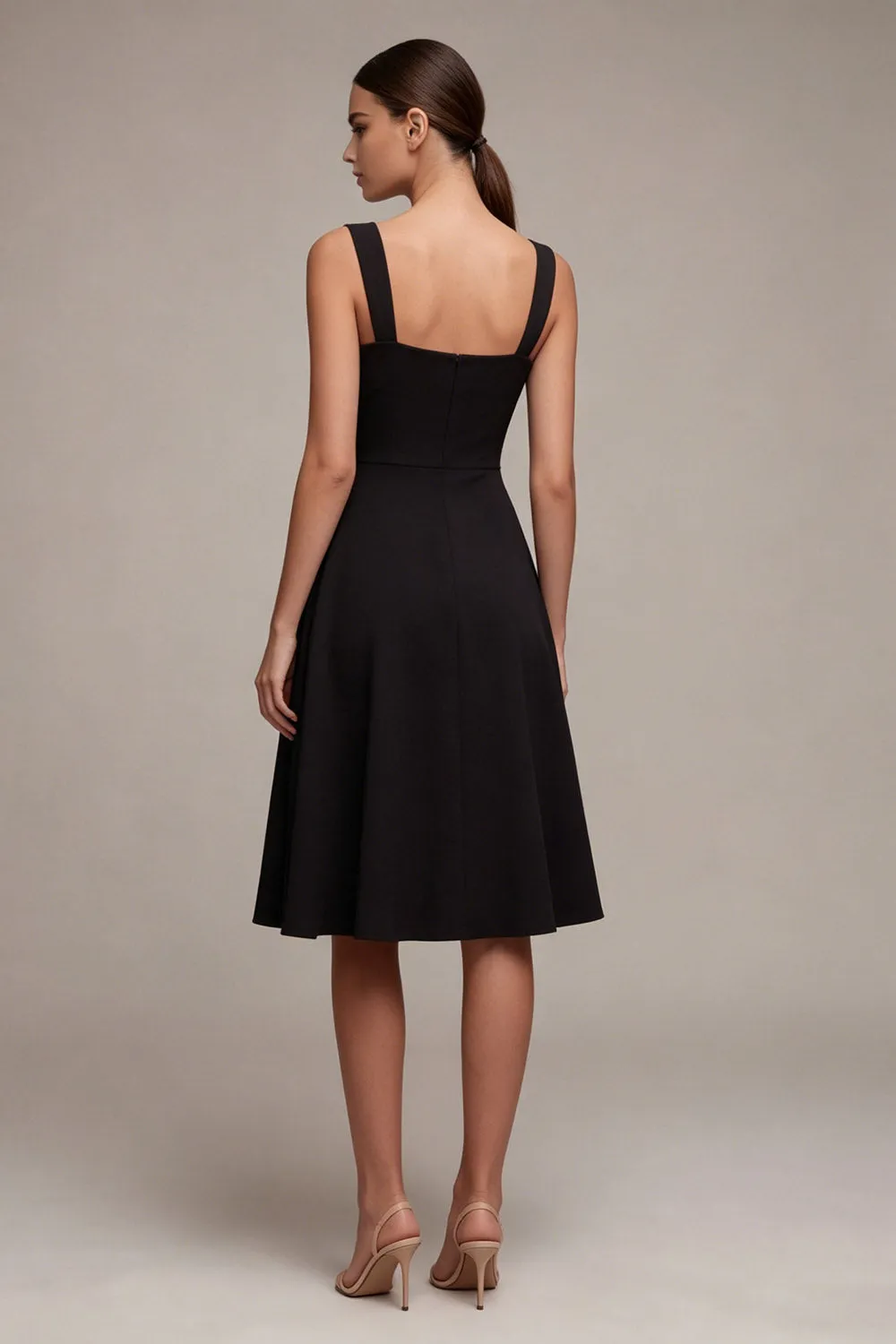 Black Square Neck A Line Midi Formal Dress with Slit sold by Zapaka product image thumbnail 2