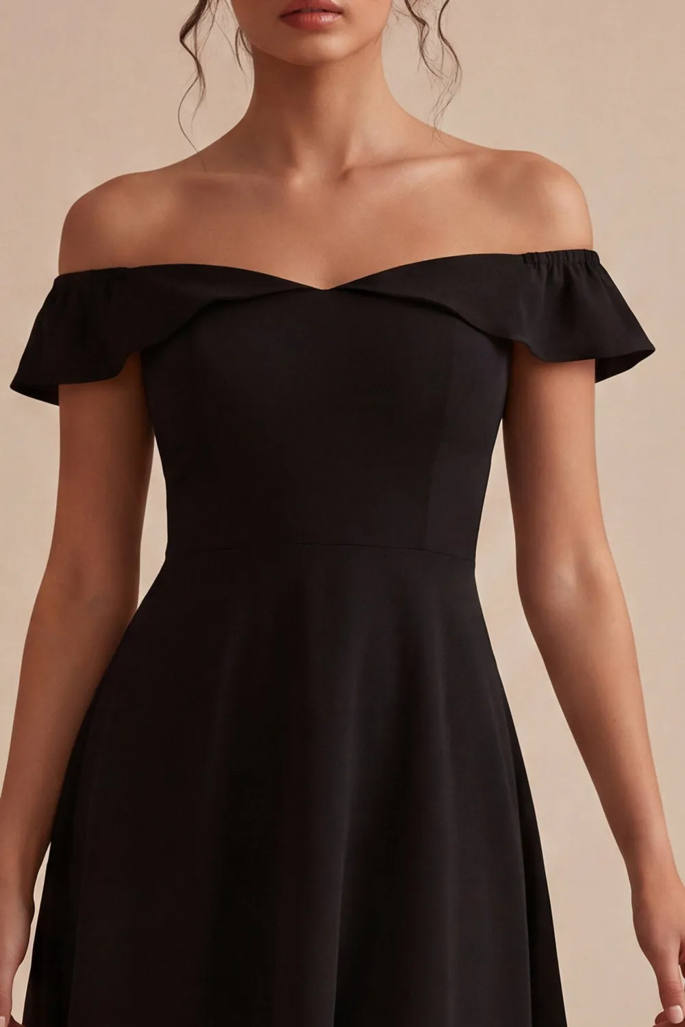 High Low A Line Off the Shoulder Little Black Dress sold by Zapaka product image thumbnail 3
