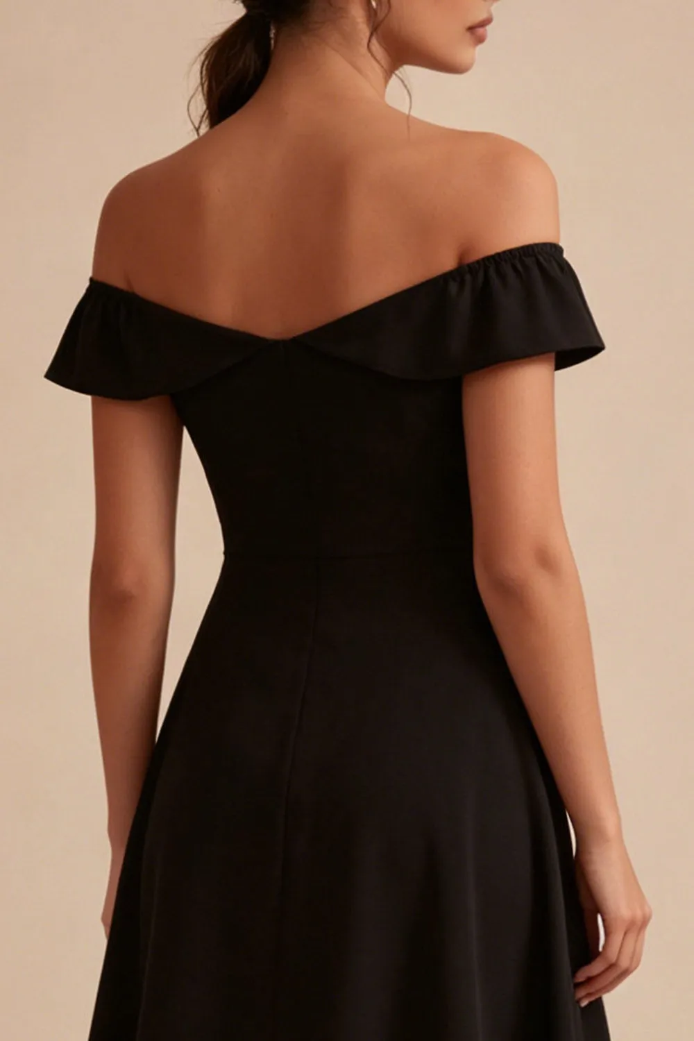 High Low A Line Off the Shoulder Little Black Dress sold by Zapaka product image thumbnail 4
