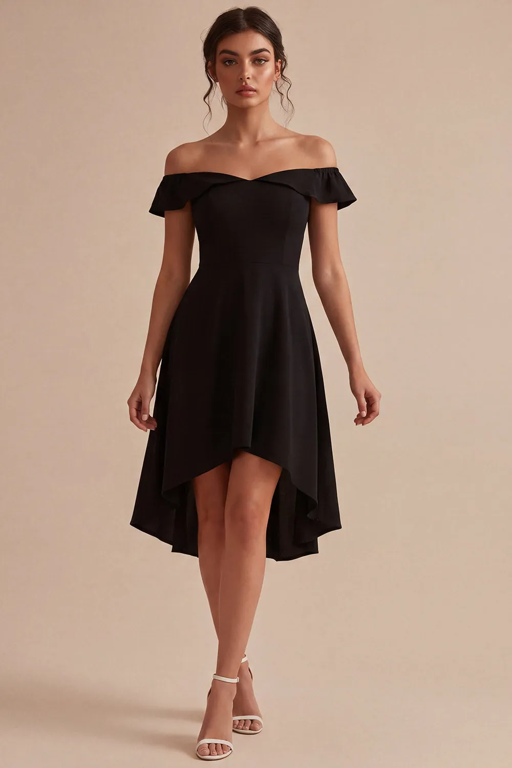 High Low A Line Off the Shoulder Little Black Dress sold by Zapaka
