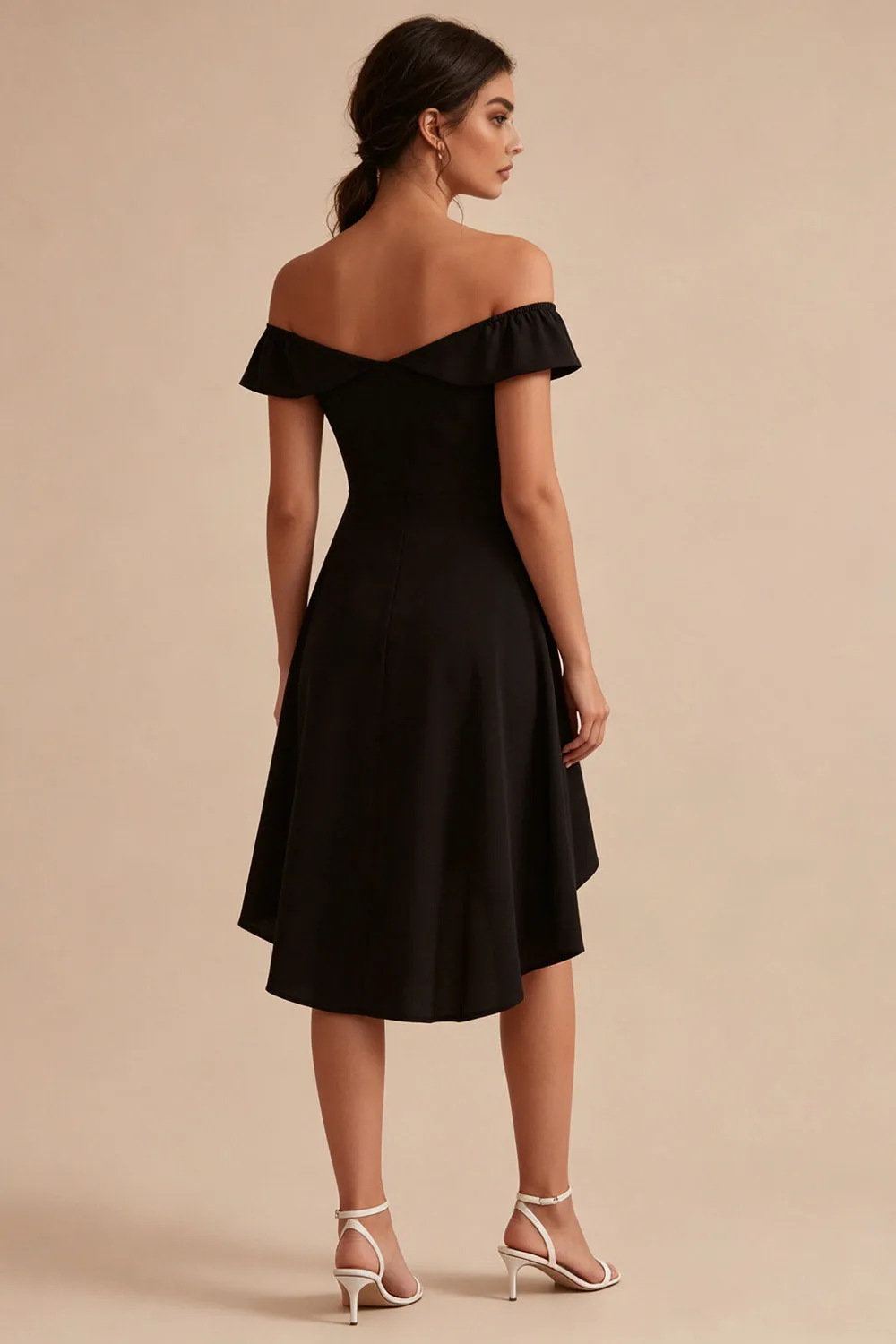 High Low A Line Off the Shoulder Little Black Dress sold by Zapaka product image thumbnail 2