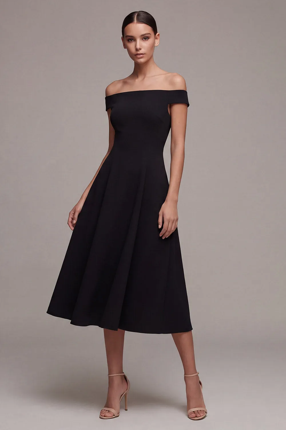 A Line Midi Off the Shoulder Little Black Dress sold by Zapaka