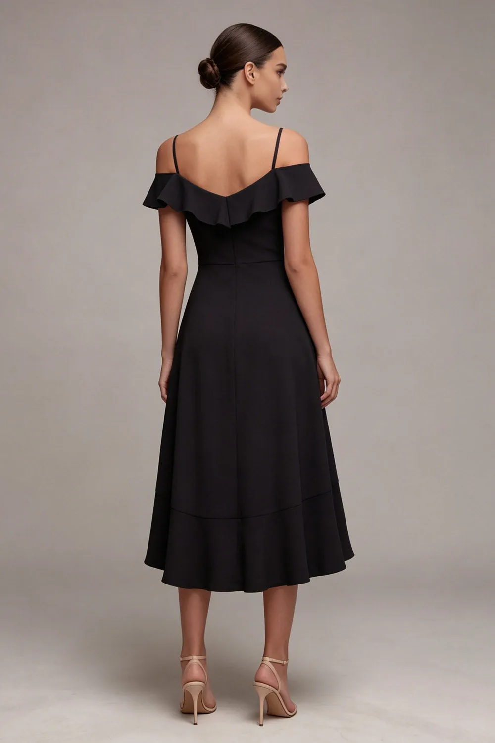 Cold Shoulder A Line High Low Little Black Dress with Ruffles sold by Zapaka product image thumbnail 2