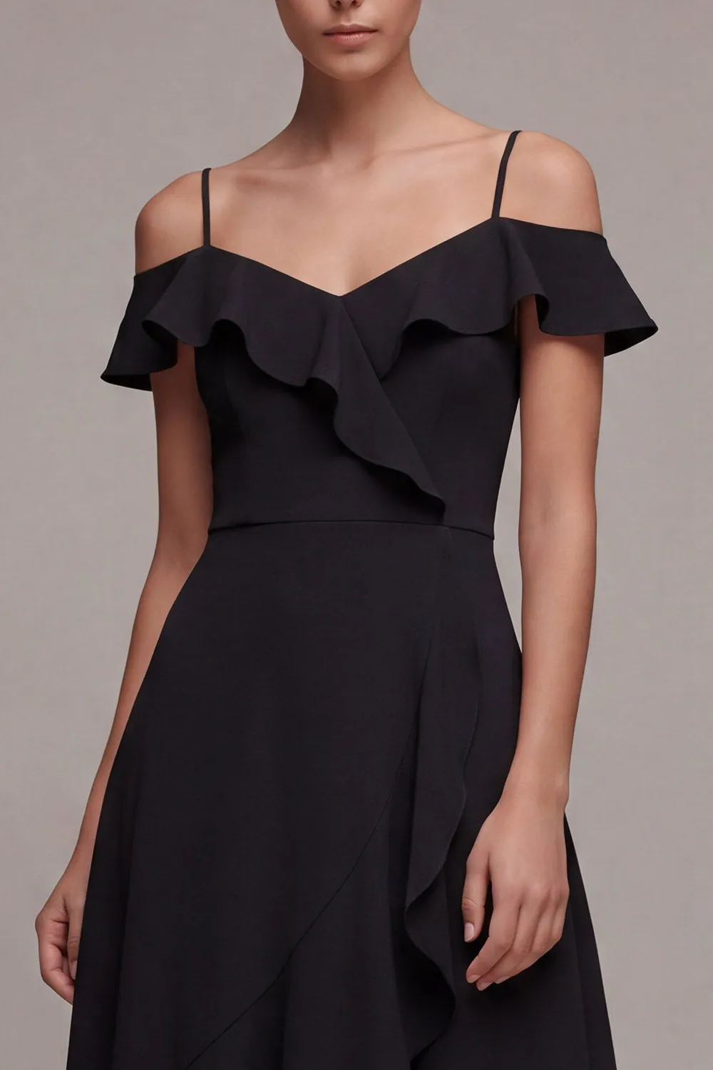 Cold Shoulder A Line High Low Little Black Dress with Ruffles sold by Zapaka product image thumbnail 3