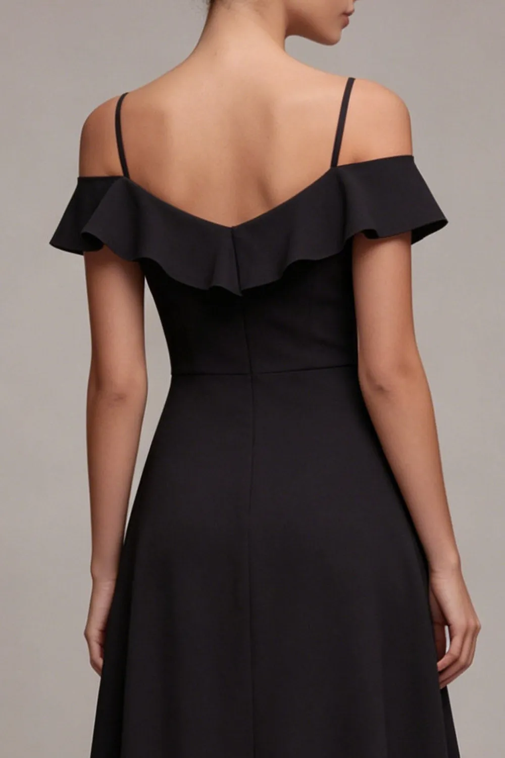Cold Shoulder A Line High Low Little Black Dress with Ruffles sold by Zapaka product image thumbnail 4