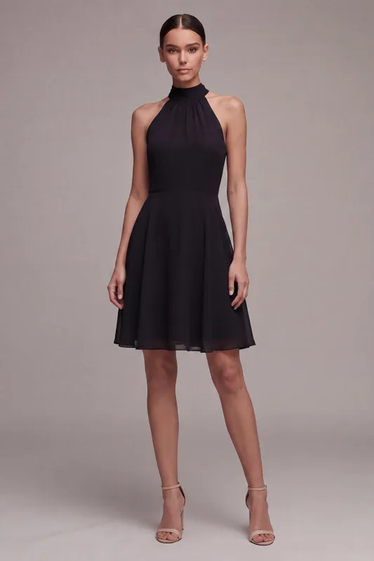 Simple High Neck A Line Little Black Dress made by Zapaka