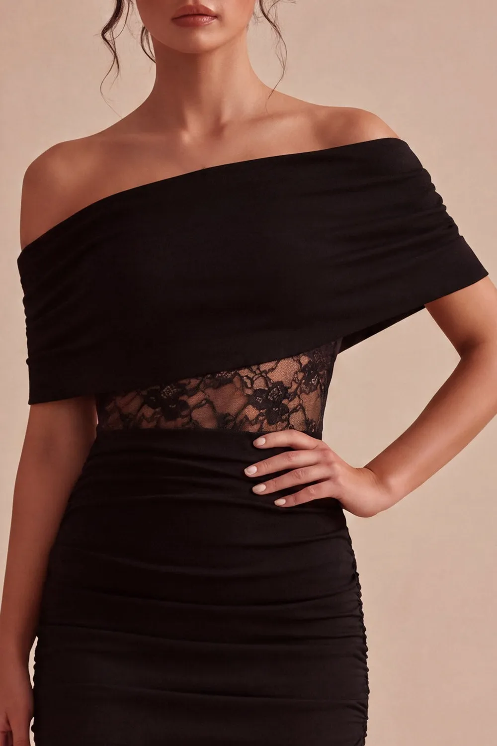 Off the Shoulder Black Lace Bodycon Mini Dress sold by Zapaka product image thumbnail 4