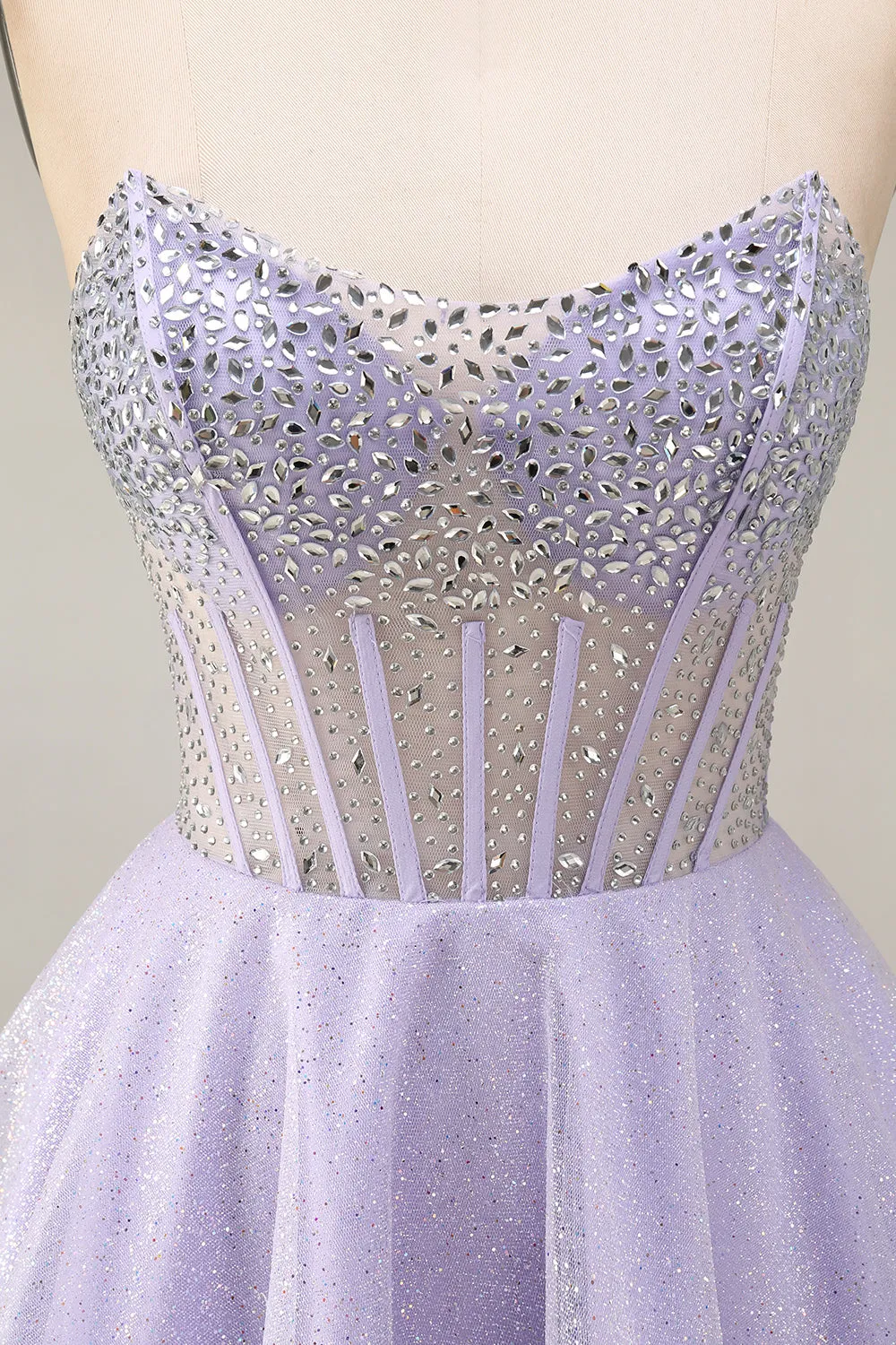 Strapless A Line Lilac Sequins Corset Short Homecoming Dress with Beading sold by Zapaka product image thumbnail 5
