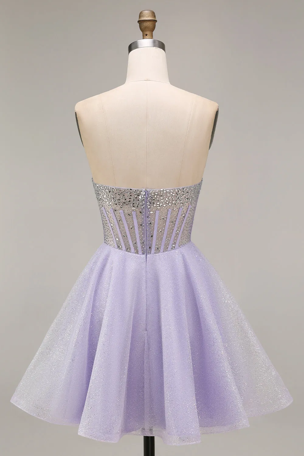 Strapless A Line Lilac Sequins Corset Short Homecoming Dress with Beading sold by Zapaka product image thumbnail 2