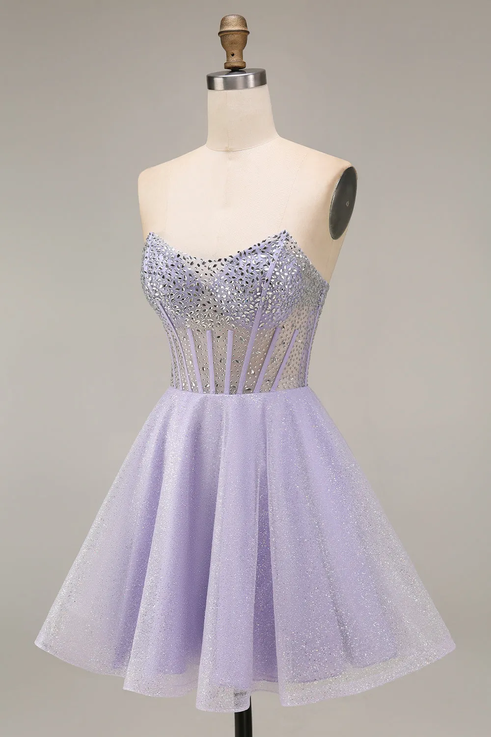 Strapless A Line Lilac Sequins Corset Short Homecoming Dress with Beading sold by Zapaka product image thumbnail 3