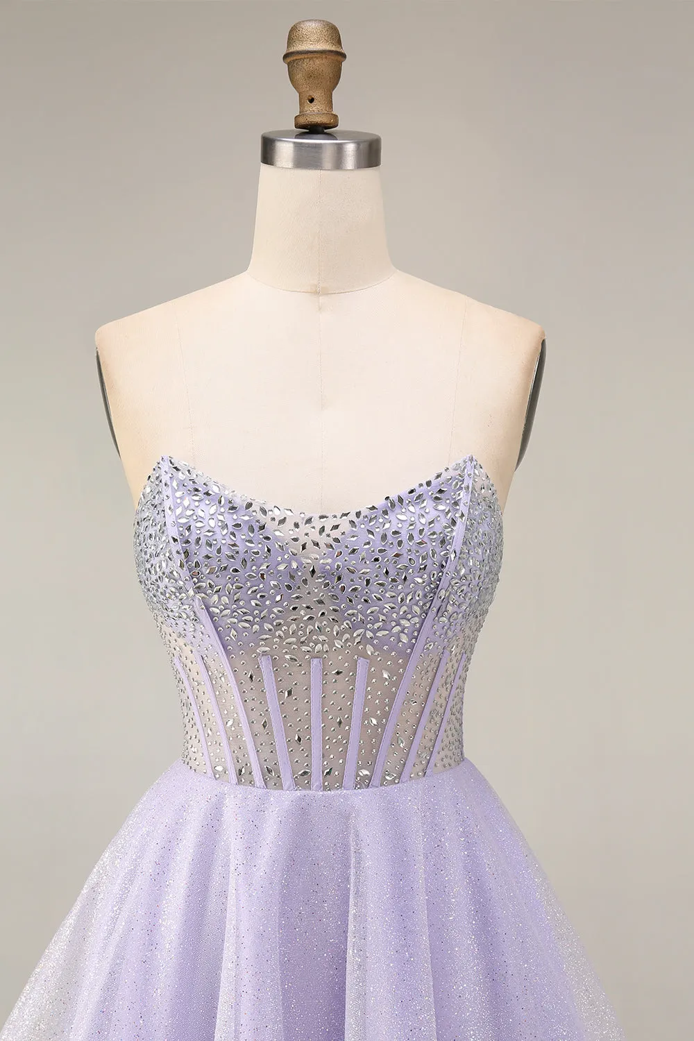 Strapless A Line Lilac Sequins Corset Short Homecoming Dress with Beading sold by Zapaka product image thumbnail 4