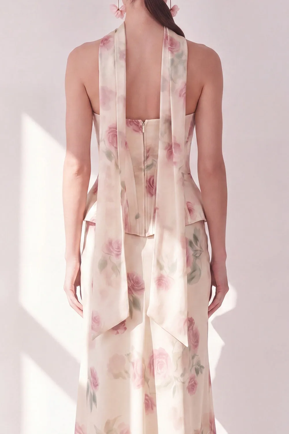 Apricot Strapless Corset Maxi Floral Dress with Neck Scarf sold by Zapaka product image thumbnail 4