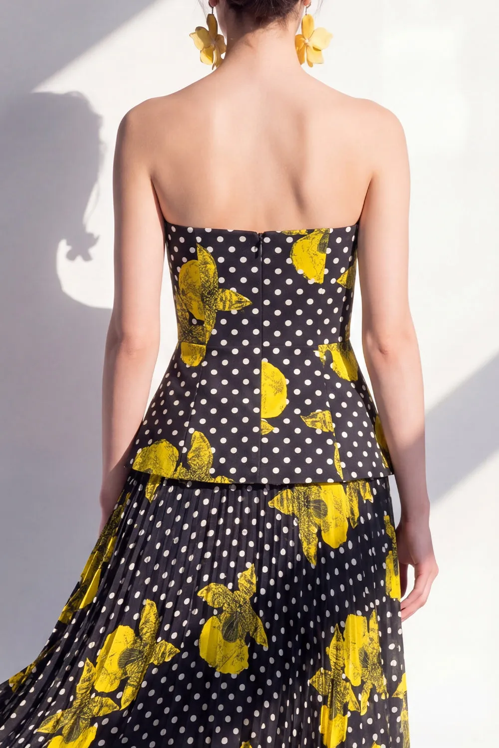 Strapless Black Yellow Flower A-Line Chiffon Midi Dress sold by Zapaka product image thumbnail 4