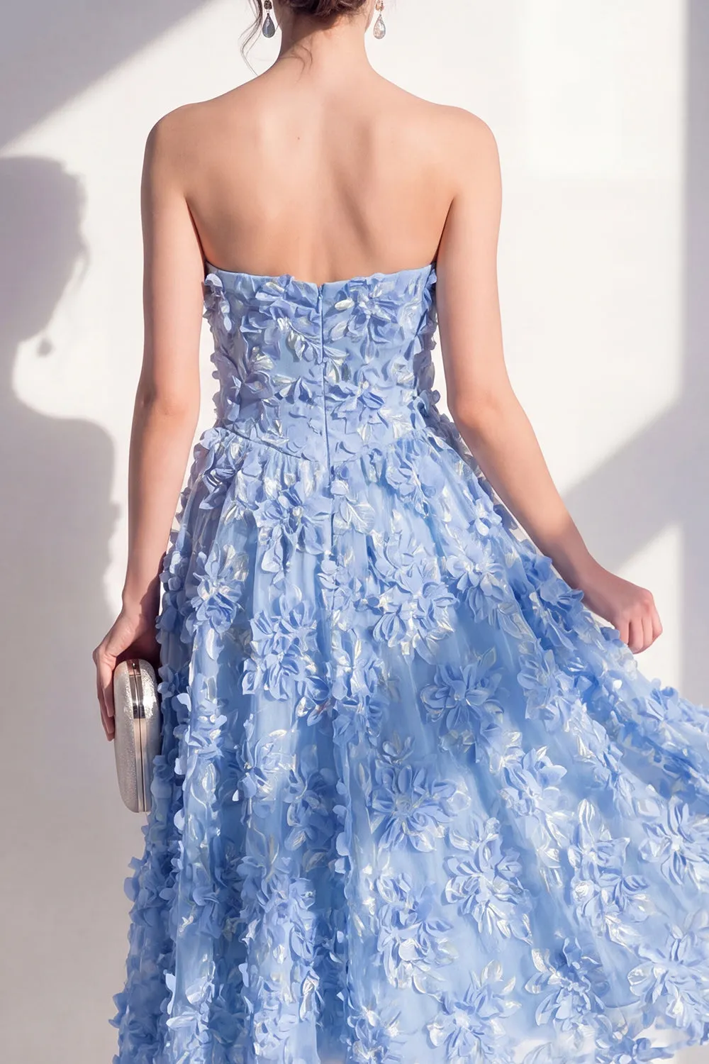 Strapless A-Line Blue Appliqued Floral Midi Dress sold by Zapaka product image thumbnail 4