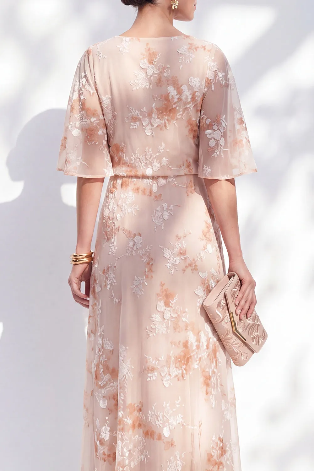 Mermaid Champagne Floral Bateau Neck Ruffled Long Mother Of the Bride Dress sold by Zapaka product image thumbnail 4