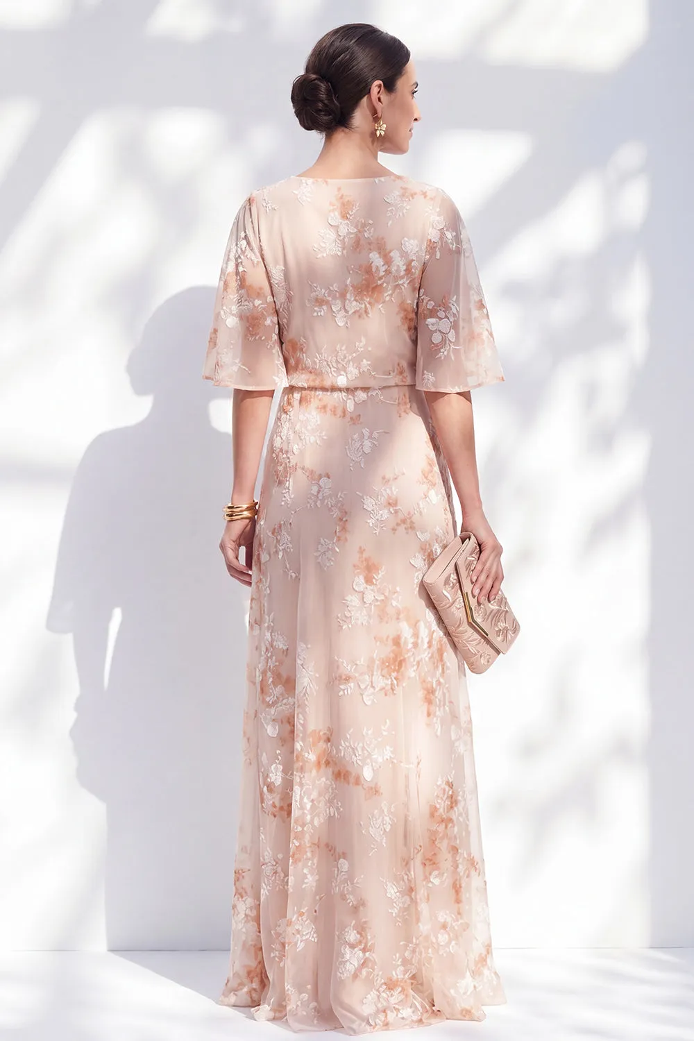 Mermaid Champagne Floral Bateau Neck Ruffled Long Mother Of the Bride Dress sold by Zapaka product image thumbnail 2