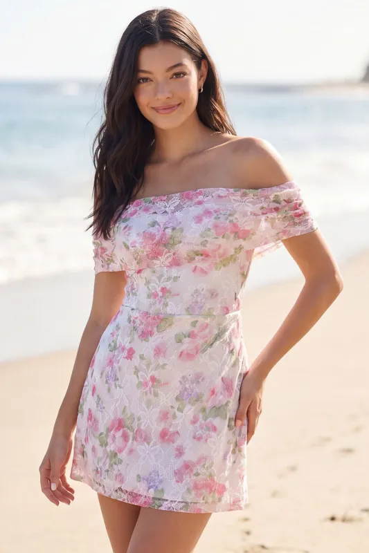 Off The Shoulder Floral A Line Little White Dress made by Zapaka