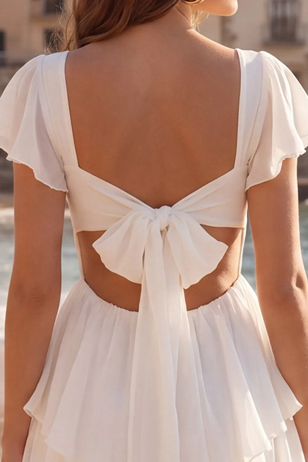 Tiered V Neck Ruffled A Line Little White Dress sold by Zapaka product image thumbnail 4