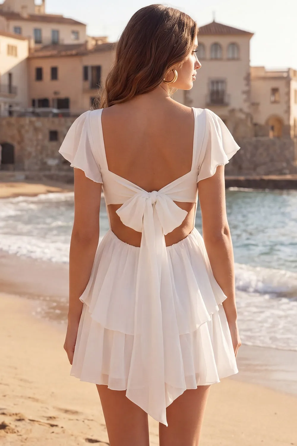 Tiered V Neck Ruffled A Line Little White Dress sold by Zapaka product image thumbnail 2