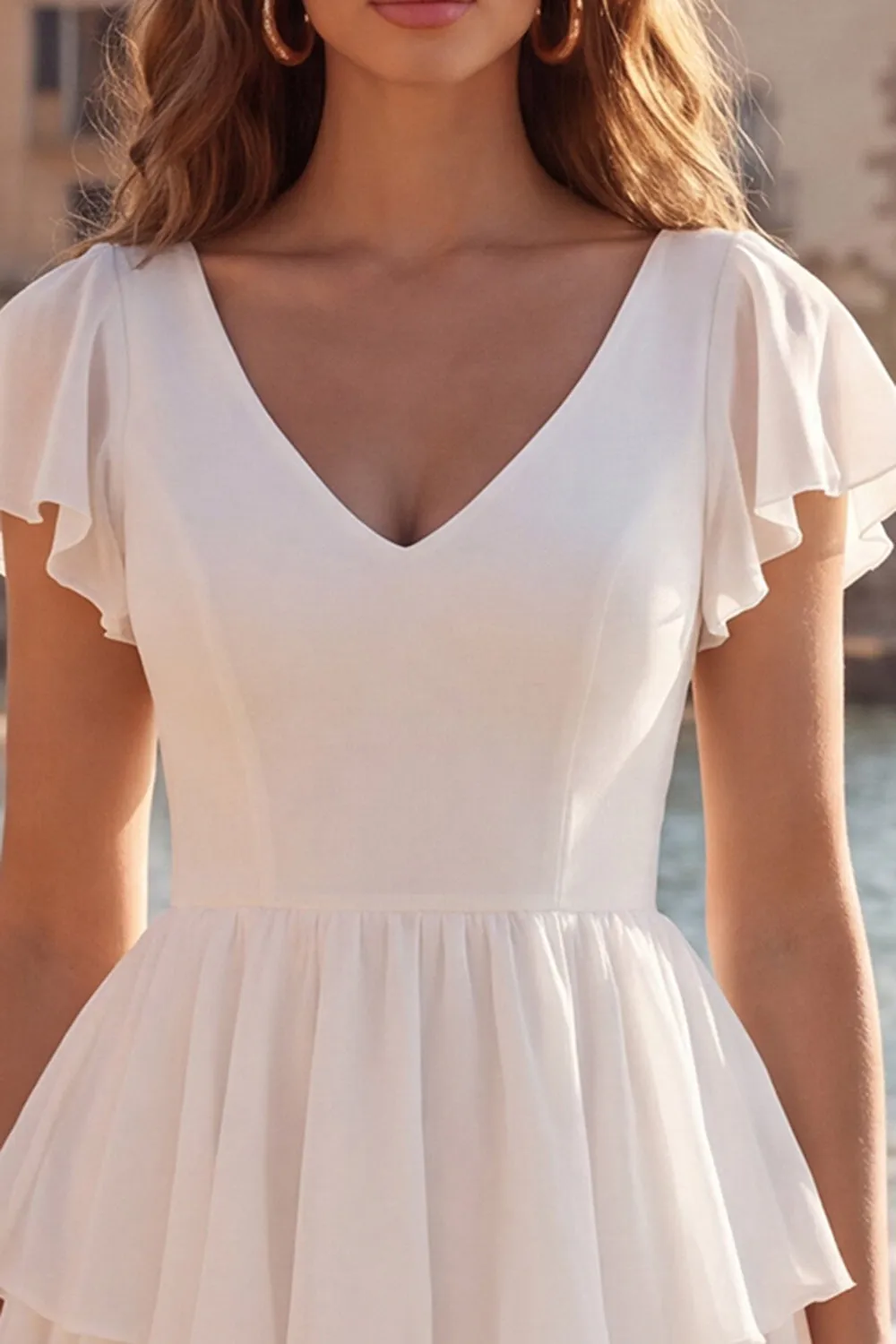 Tiered V Neck Ruffled A Line Little White Dress sold by Zapaka product image thumbnail 3