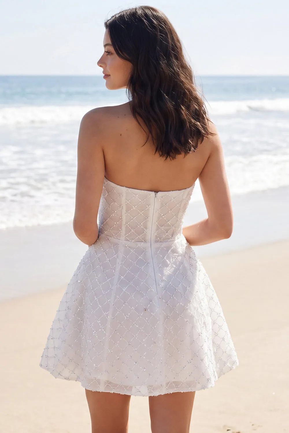 Ivory A Line Strapless Corset Beaded Mini Dress sold by Zapaka product image thumbnail 2