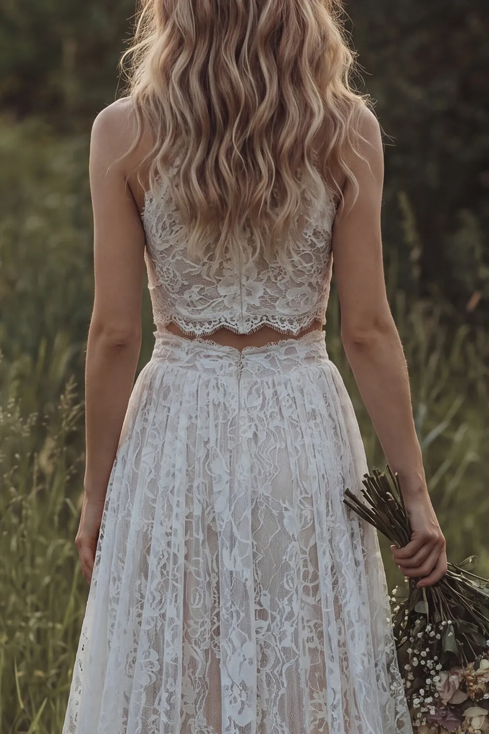 Lace Ivory Ruffled A Line 2-piece Boho Wedding Dress sold by Zapaka product image thumbnail 4