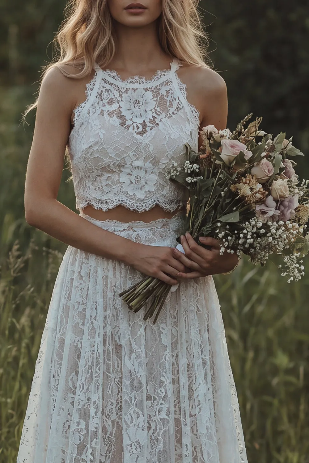 Lace Ivory Ruffled A Line 2-piece Boho Wedding Dress sold by Zapaka product image thumbnail 3