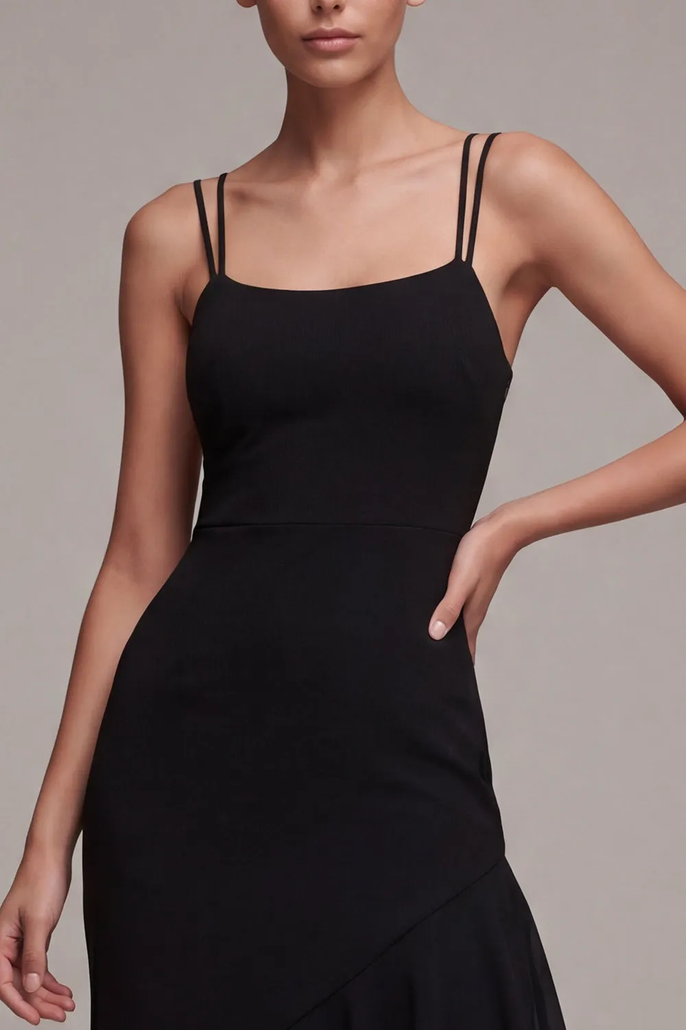 Black Spaghetti Straps Mermaid Asymmetrical Formal Dress with Ruffles sold by Zapaka product image thumbnail 3