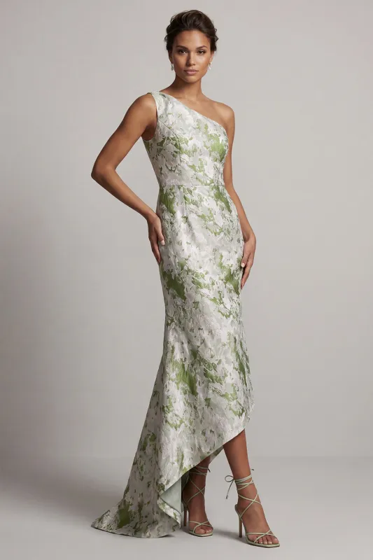 Light Green Floral One Shoulder Long Mermaid Mother of the Bride Dress made by Zapaka