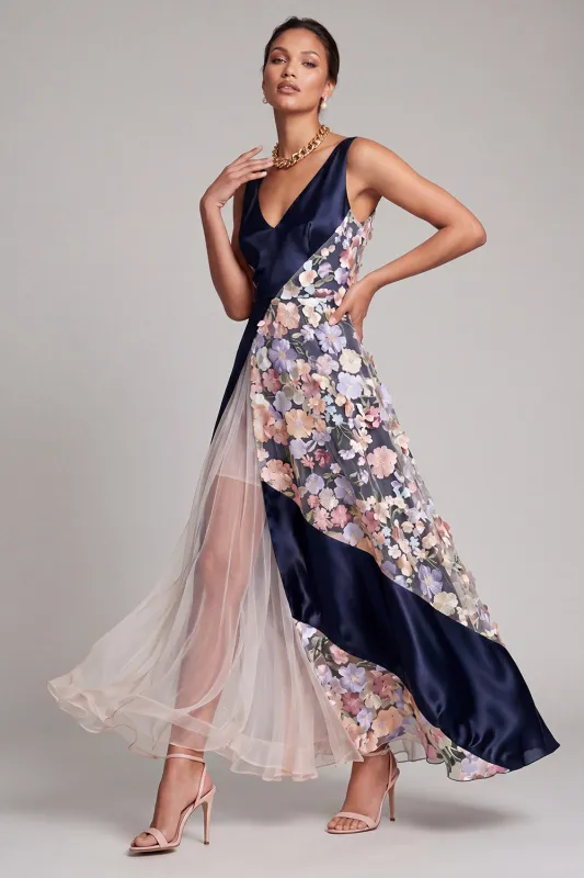 V-Neck Blush Long A Line Floral Mother of the Bride Dress made by Zapaka