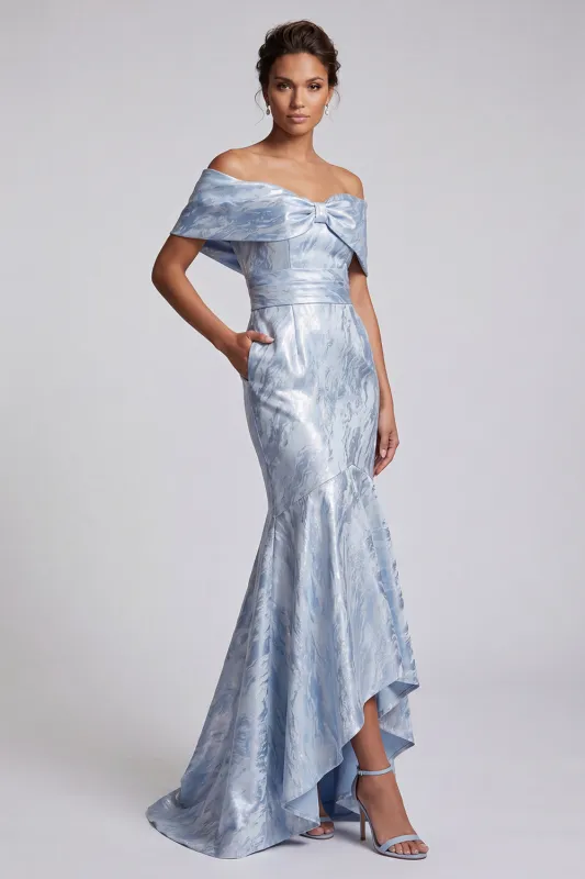 Sky Blue Mermaid Floral Long Mother of the Bride Dress with Pockets made by Zapaka