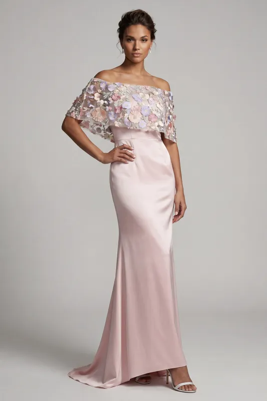 Blush Long Mermaid Floral Mother of the Bride Dress made by Zapaka