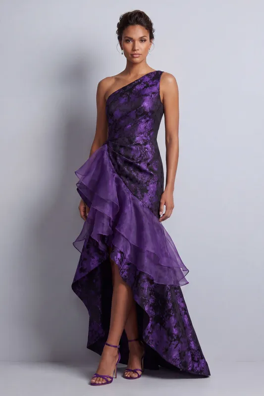 Dark Purple Floral High Low Mermaid Ruched Mother of the Bride Dress with Ruffles made by Zapaka