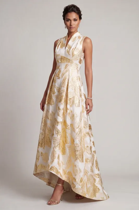 Champagne A Line Printed High Low Mother Of the Bride Dress made by Zapaka