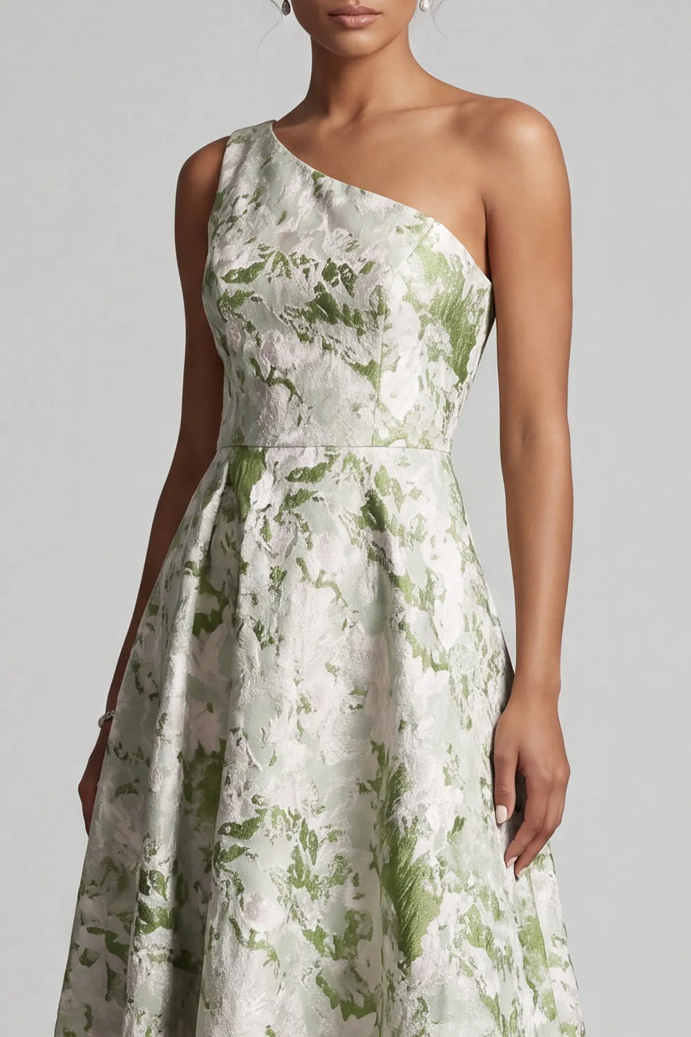 One Shoulder Light Green A Line Printed Mother Of the Bride Dress sold by Zapaka product image thumbnail 4