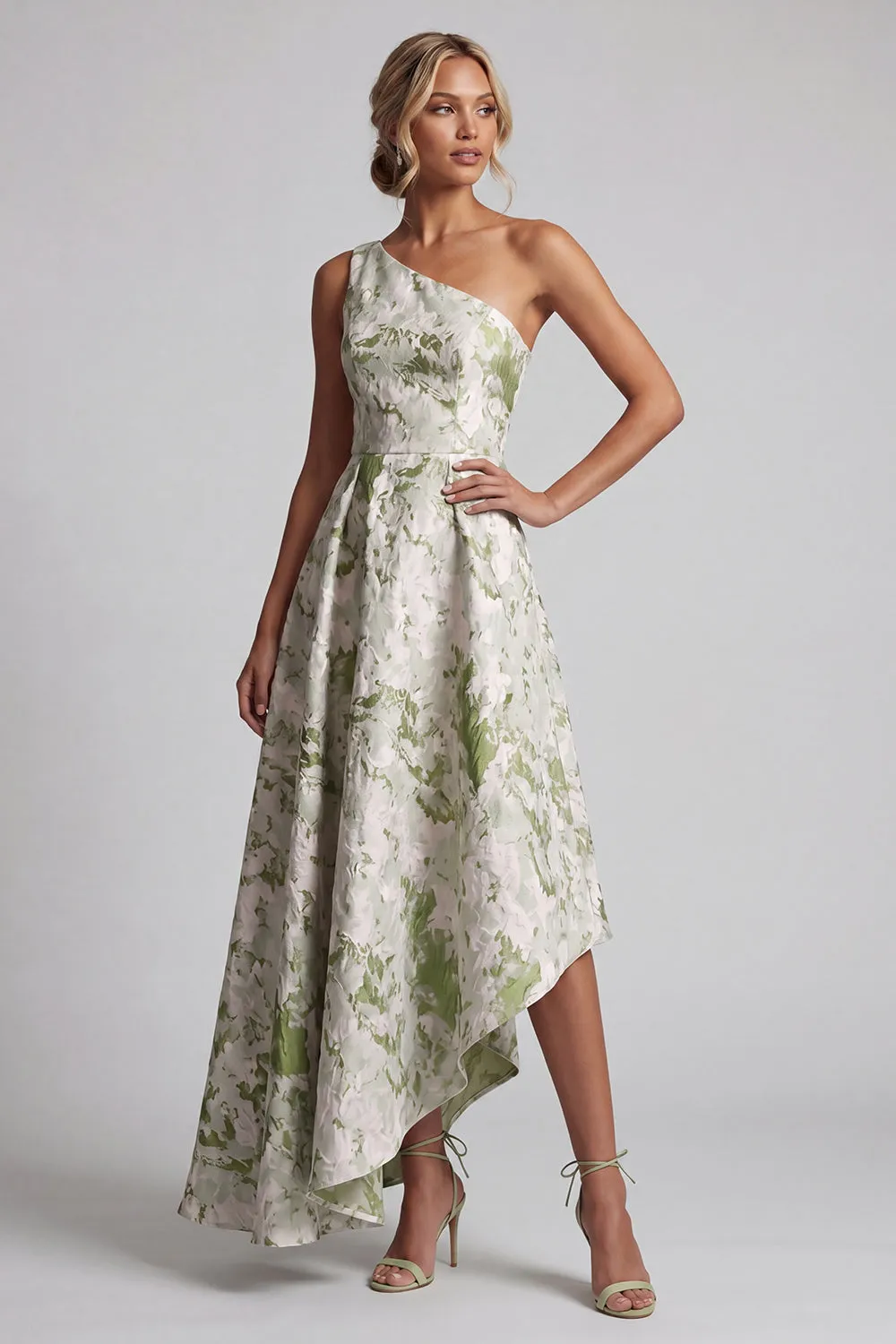 One Shoulder Light Green A Line Printed Mother Of the Bride Dress sold by Zapaka product image thumbnail 3